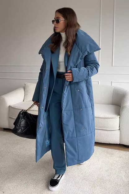 Cotton Padded Stand Collar Long Warm Loose Overcoat