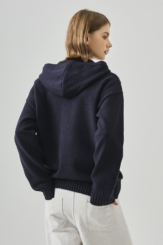 Slouchy V-Neck Hooded Sweater