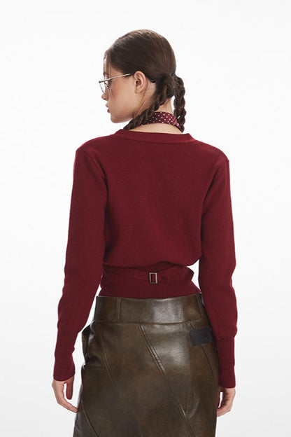 Vintage V-Neck Draped Knit Top
