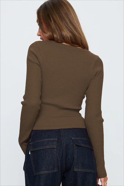 Ribbed V Neck Button Cardigan