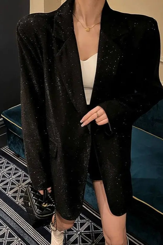 Chic Single-Breasted Sequin Blazer