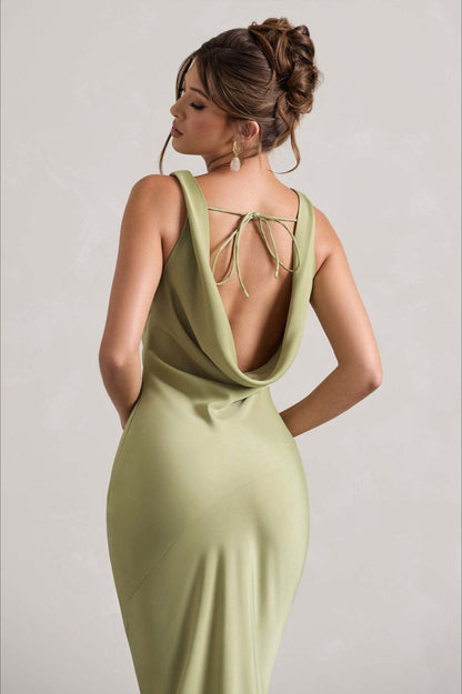 Elegant Satin Mermaid Backless Bodycon Dress