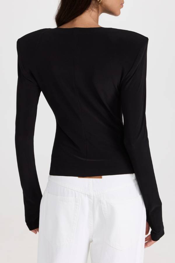 Shoulder Pad Long Sleeve Crew Top