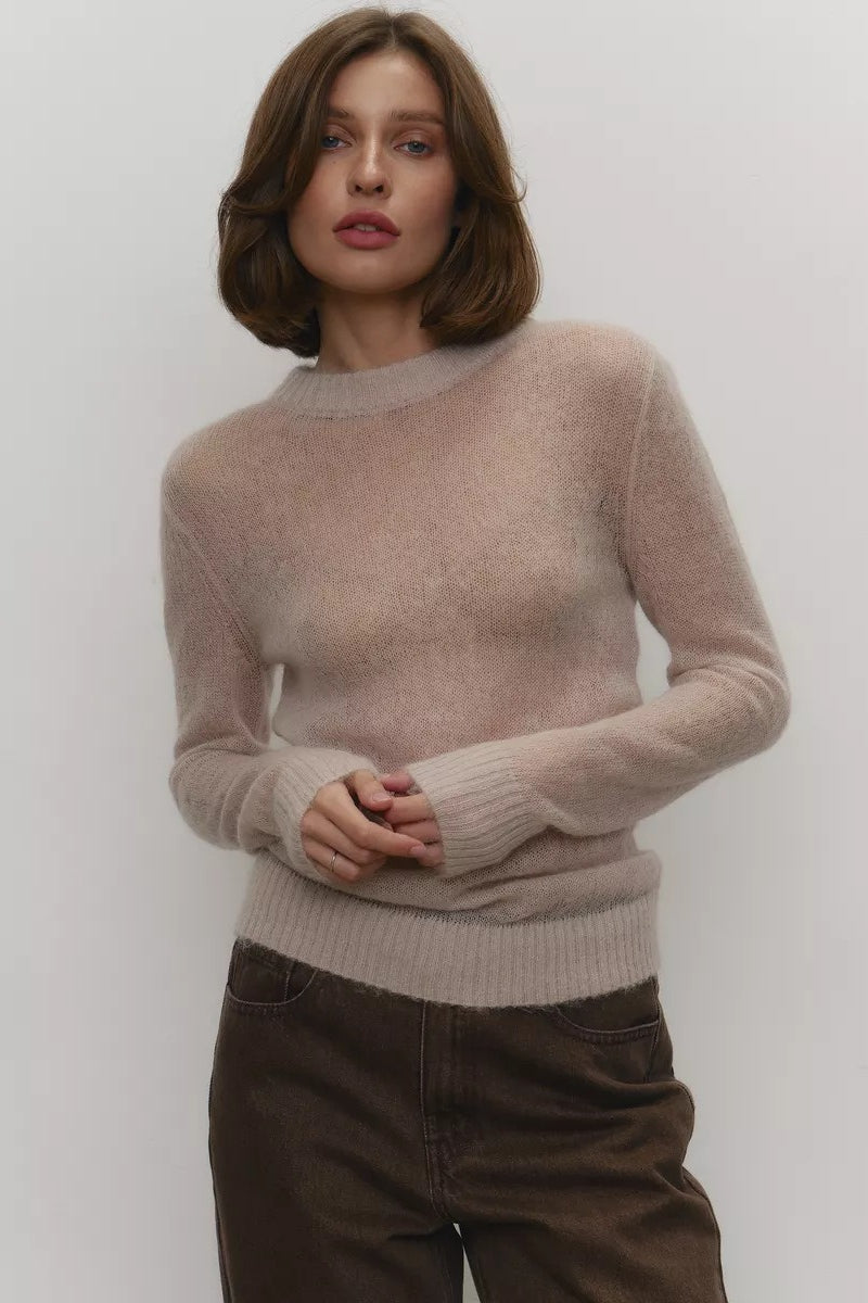 Sheer Pastel Round Neck Knit Top