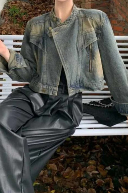 Slim Fit Denim Moto Jacket