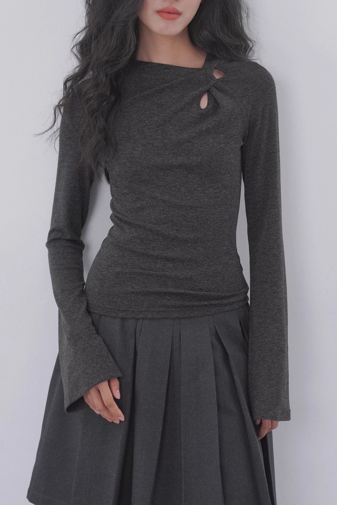 Sheer Panel Flare Knit Top