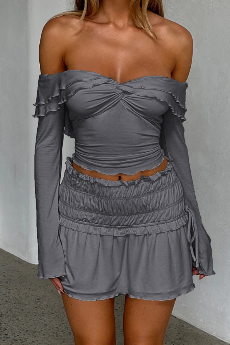 Y2K Off Shoulder Solid Knit Long Sleeve Crop Top