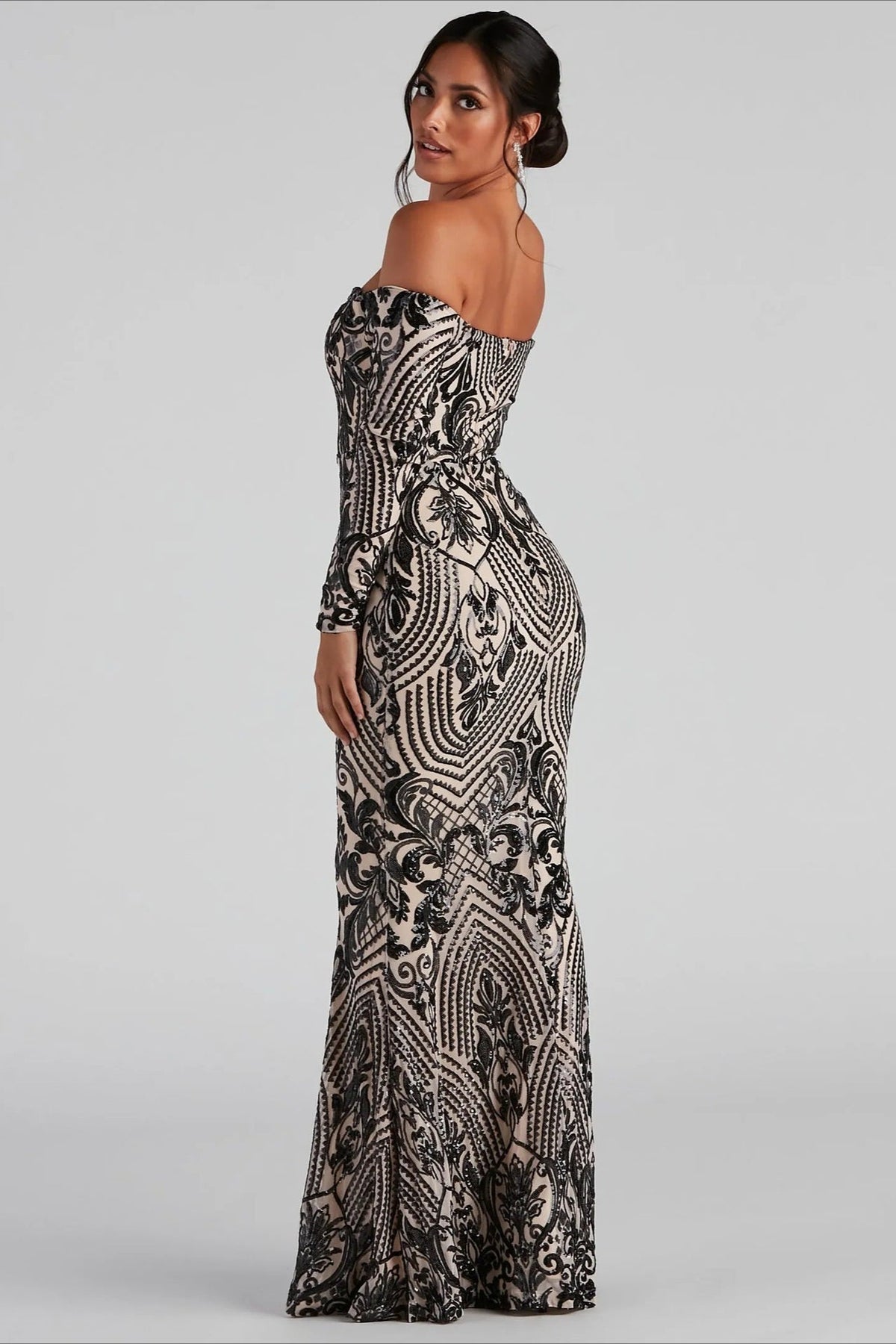 Boat Neck European Trendy Formal Evening Maxi Sequin Dress