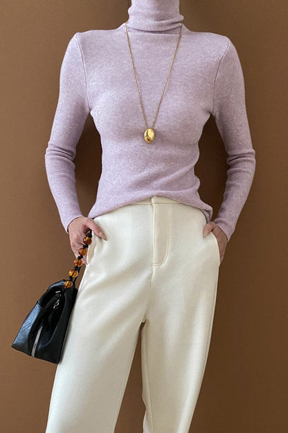 Stacked Neck Slim Fit Essential Knit Top