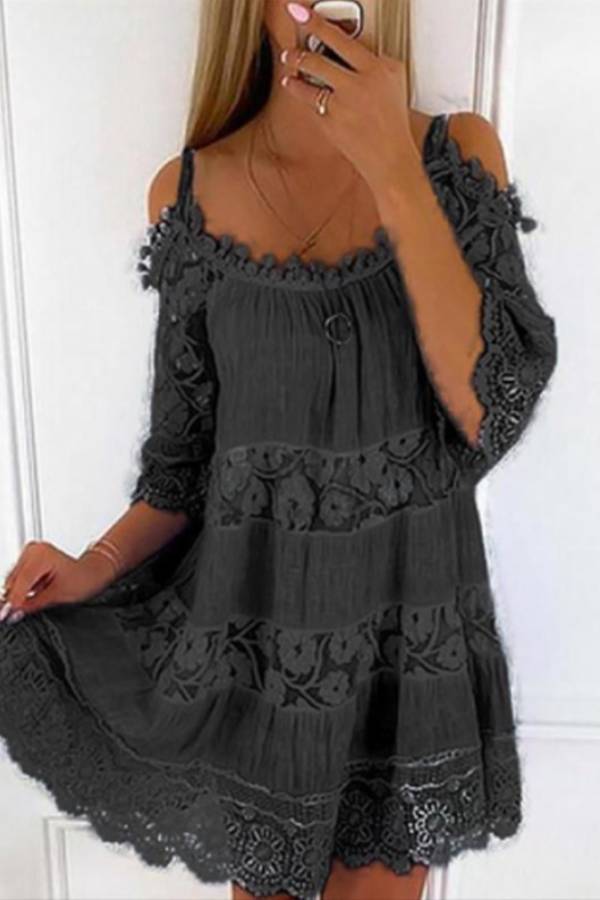 Multi-Color Off-the-Shoulder Lace Splicing Dress