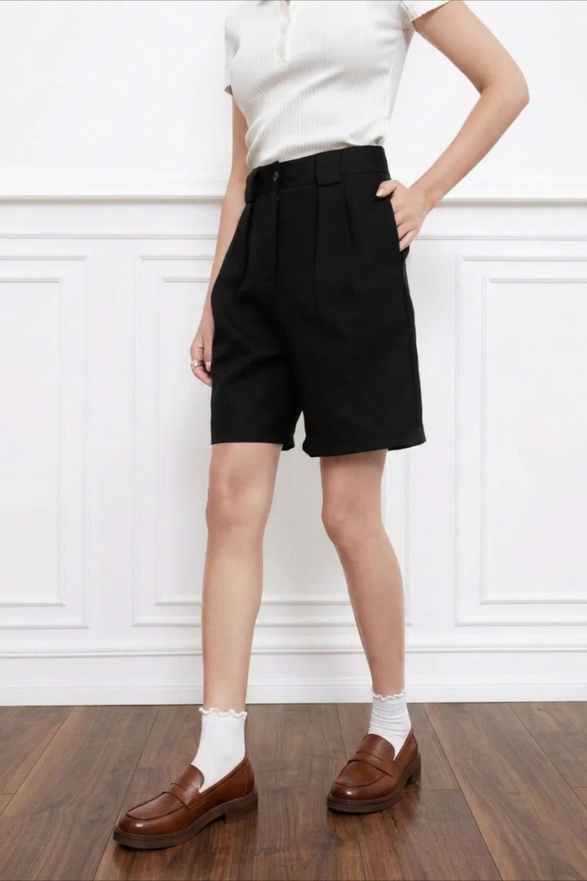 High Waist Minimalist Casual Tailored Shorts