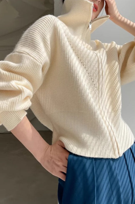 Zip Front Relaxed Knit Cardigan
