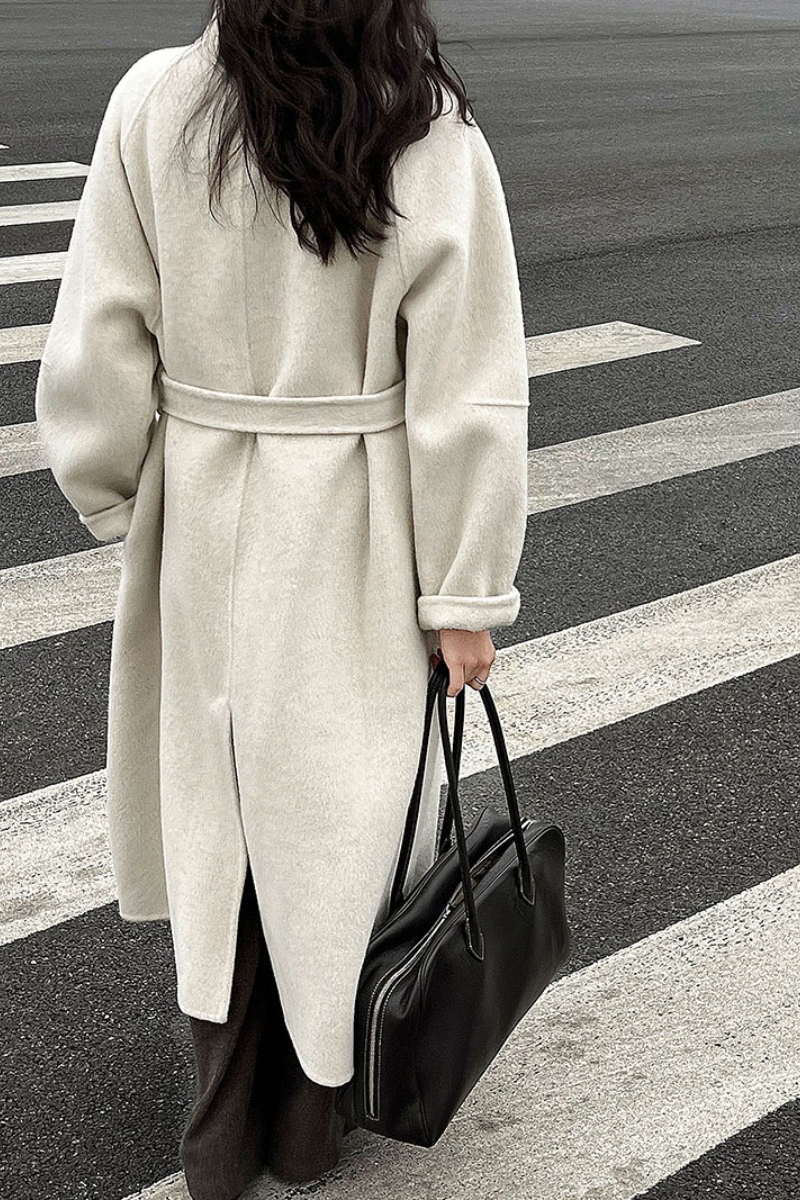 Wool Double Faced Diagonal Button Collar Long Overcoat