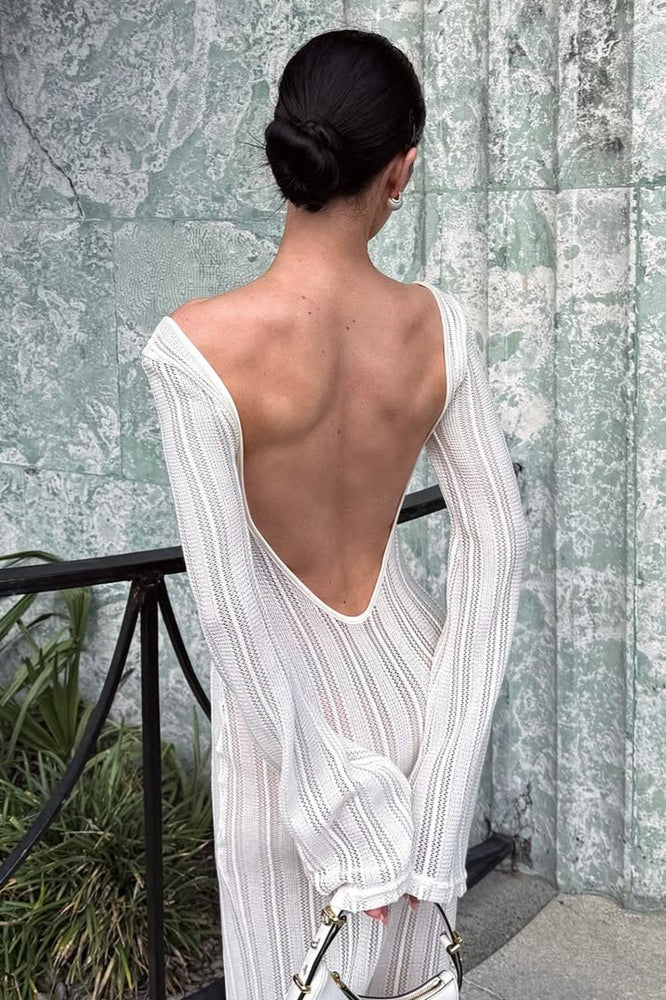Fitted Backless Cut Out Flared Sleeve Sweater Dress
