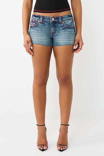 Embroidered Low Rise Bodycon Denim Casual Shorts