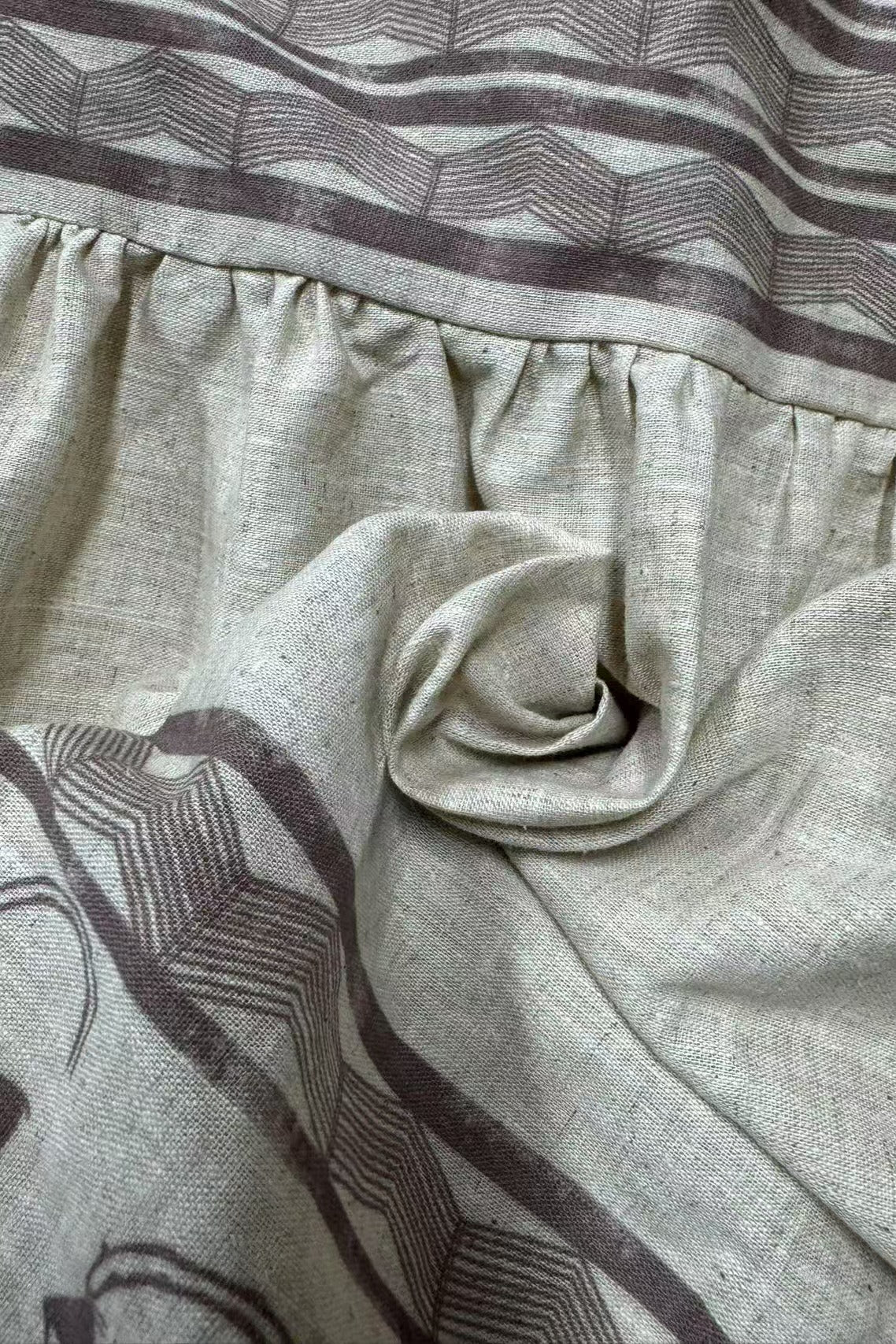 Printed Linen High Waist A Line Boho Skirt