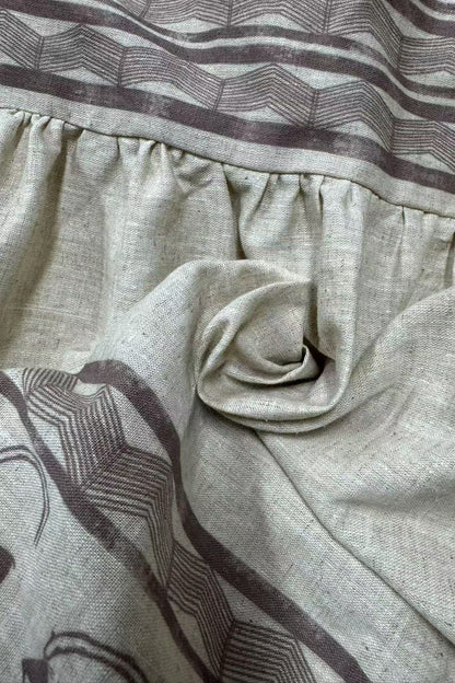 Printed Linen High Waist A Line Boho Skirt