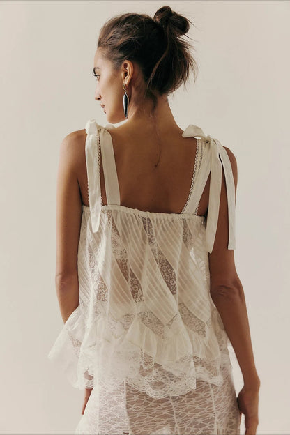 Mesh Tie Strap Sleeveless Loose Fit Tank Top