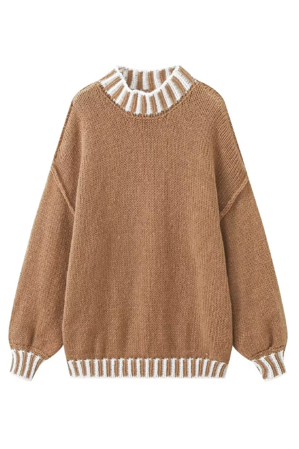 Loose and Slim Soft Long-sleeved Stitched Knit Sweater
