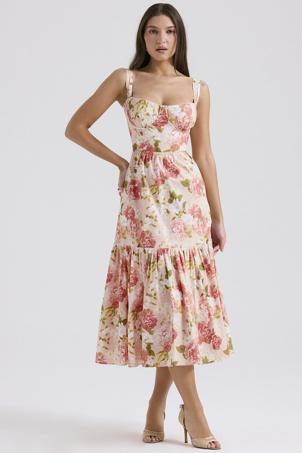Floral Tiered A-Line Spaghetti Strap Floral Dress