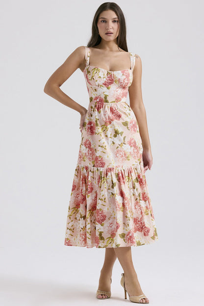 Floral Tiered A-Line Spaghetti Strap Floral Dress