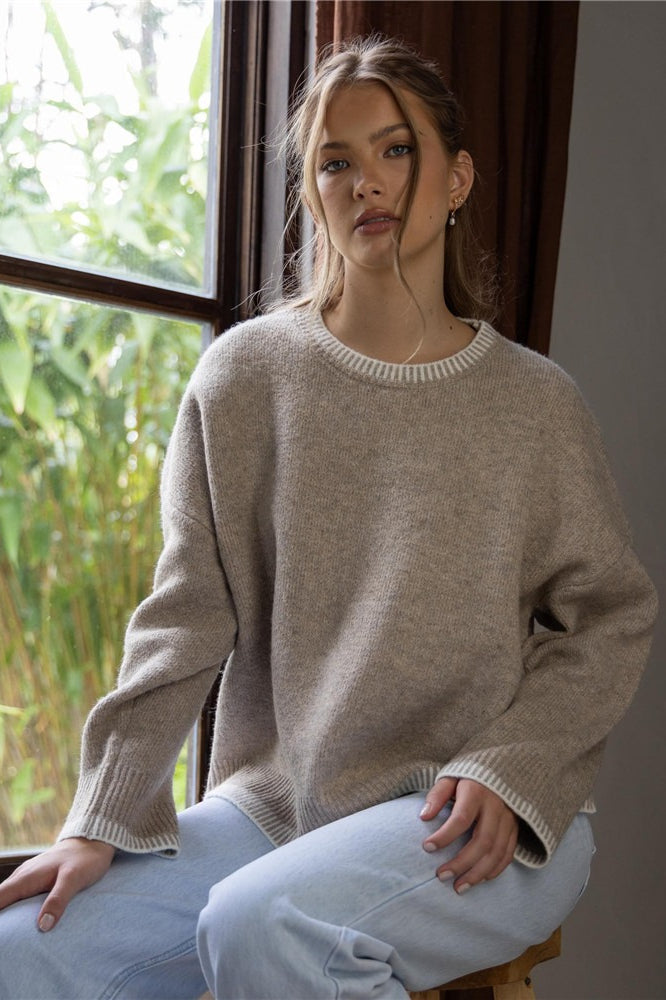 Colorblock Crew Neck Knit Sweater