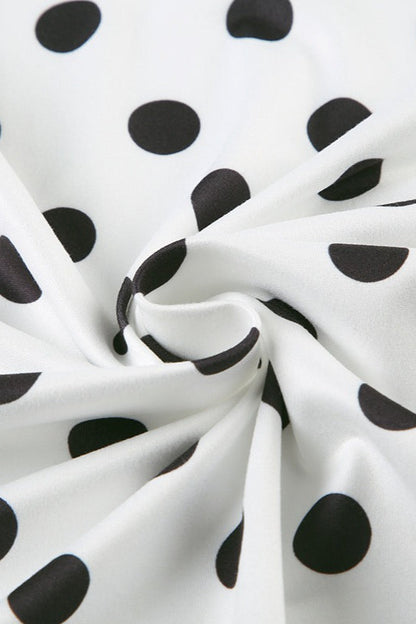 Polka Dot Halter Cowl Neck Rosette Ruffle High Split Maxi Dress