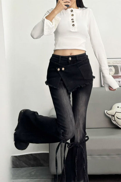 Y2K Vintage Bow Accent High Waist Slim Flare Jeans