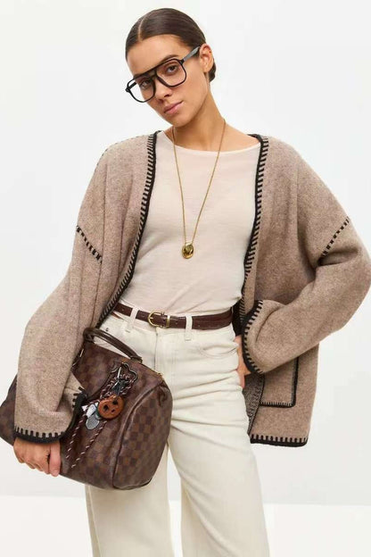 Tie Front Color Block Cardigan