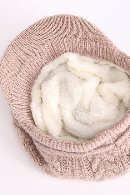 Fleece Lined Cable Knit Beret Hat