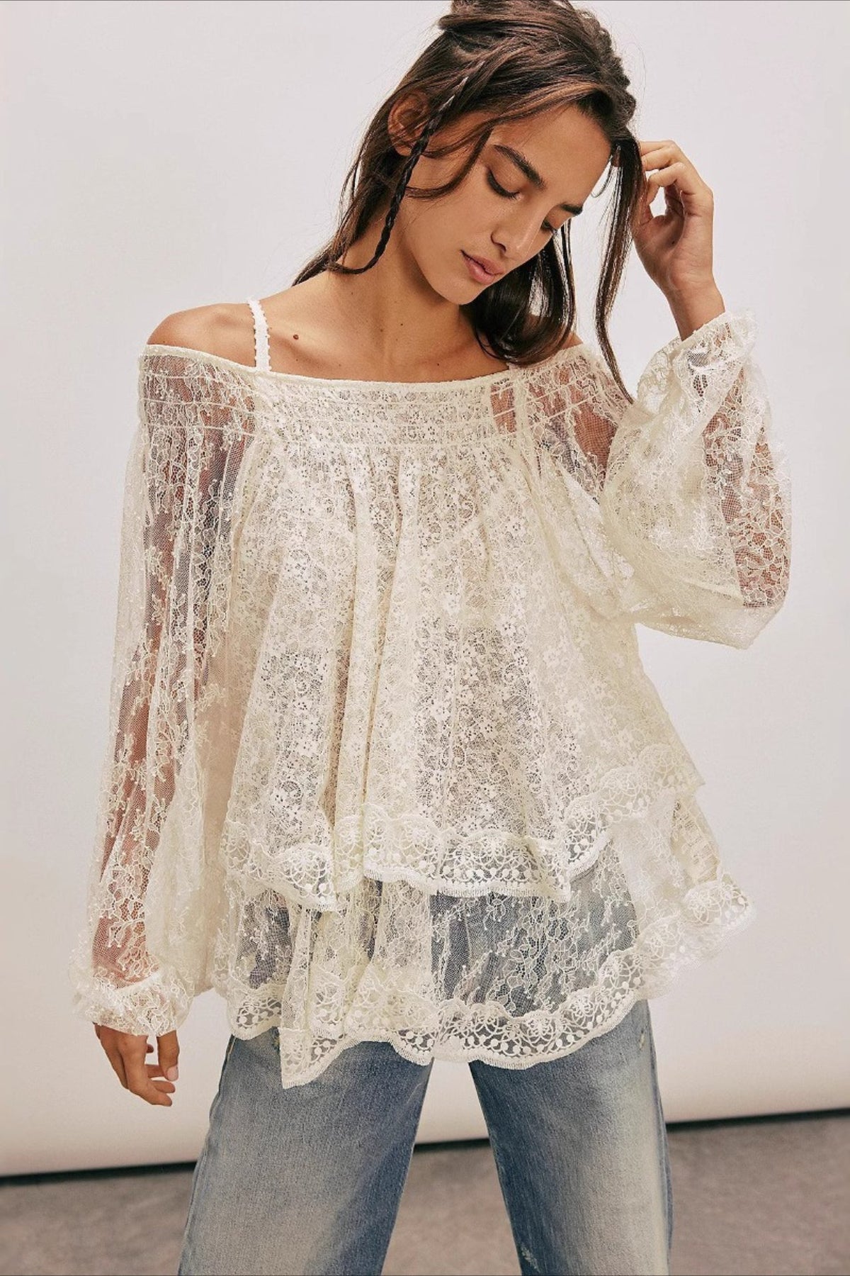Elegant Off Shoulder Lace Overlay Blouse