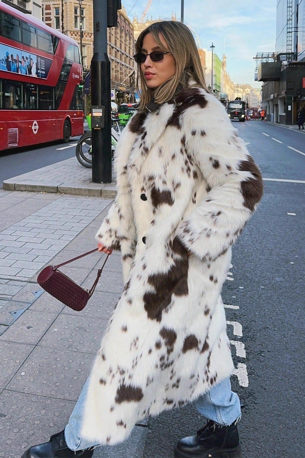 Animal Print Faux Fur Long Sleeve Warm Overcoat