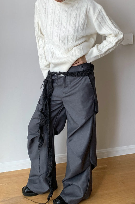 Cropped Ribbed Turtleneck Knit Sweater