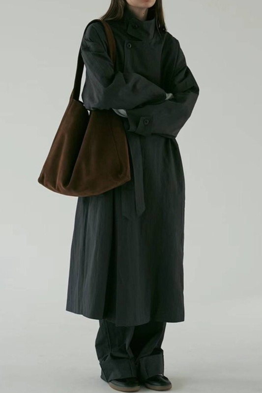 Silhouette Stand Collar Minimalist Commuting Long Trench Overcoat