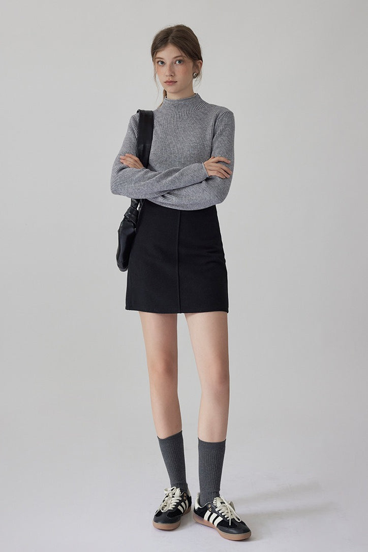 Mock Neck Fleece Lined Knit Top