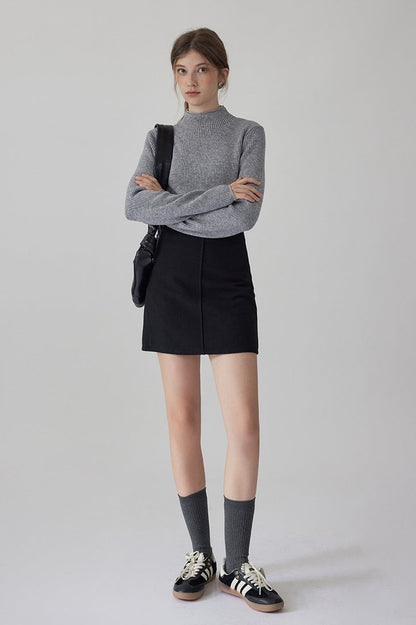 Mock Neck Fleece Lined Knit Top