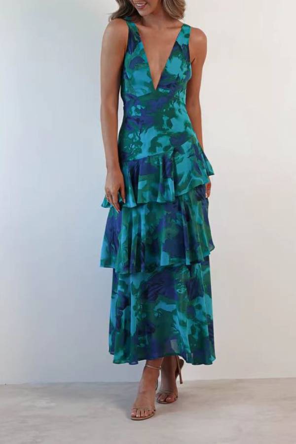 Strappy Back Ruffle Maxi Dress