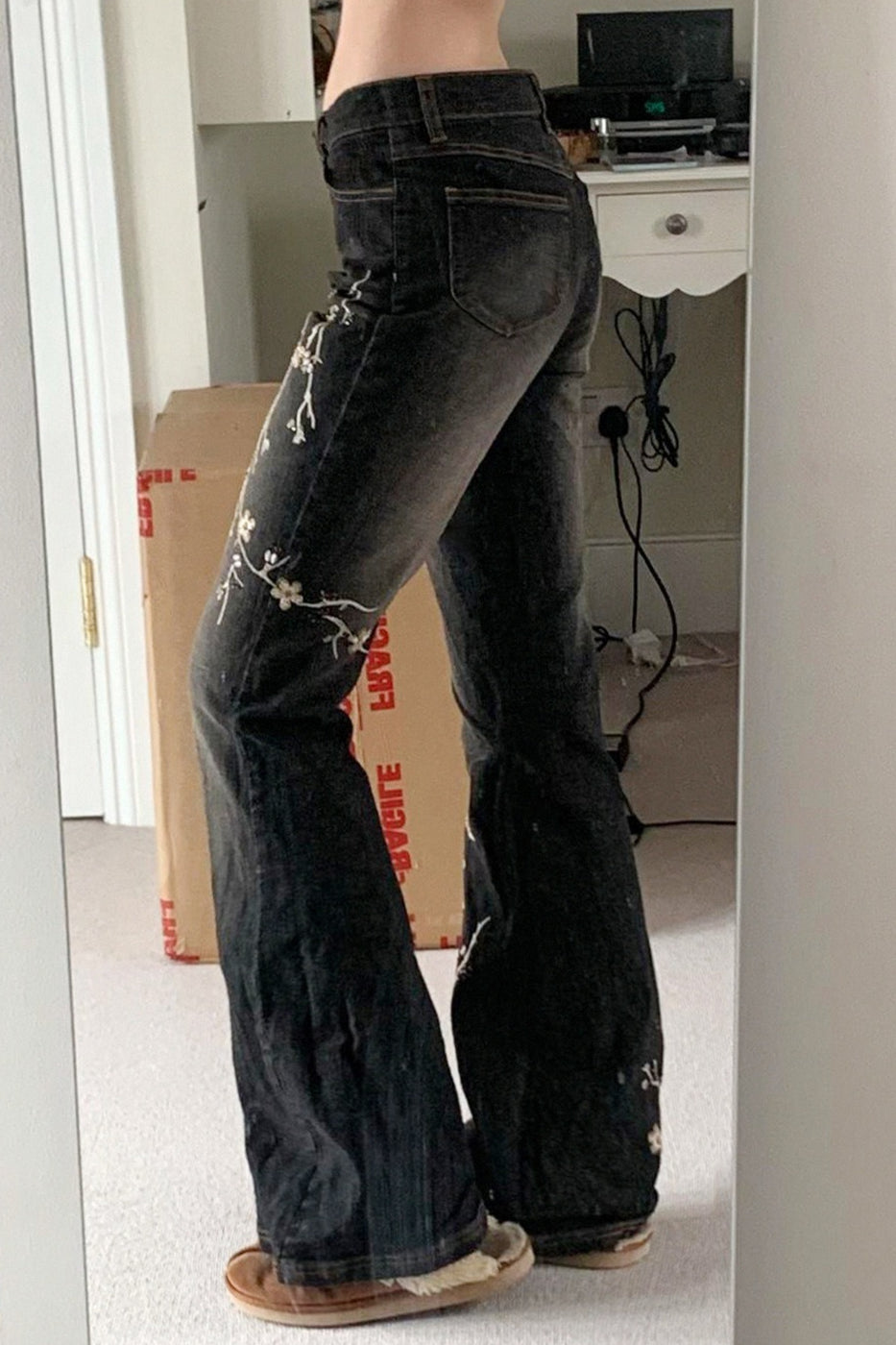 Floral Embroidered Low Rise Flare Jeans