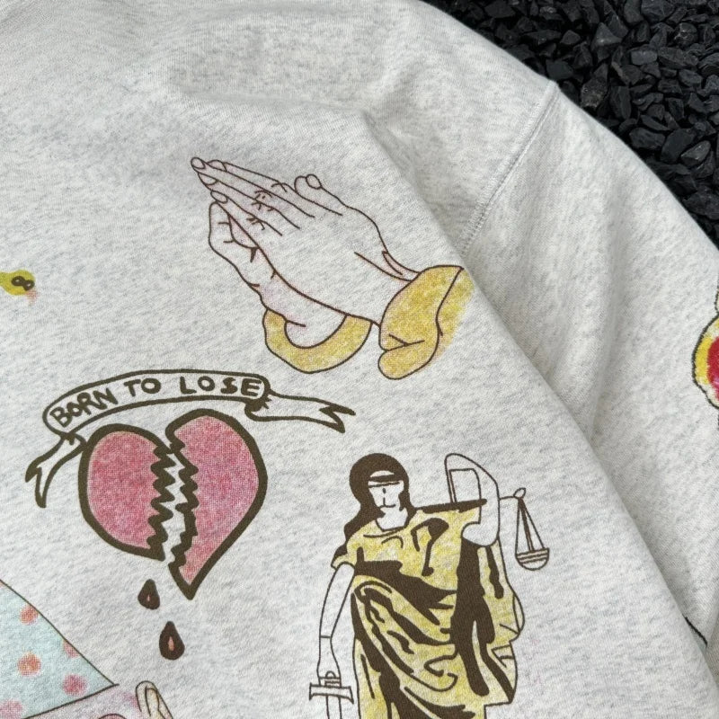 Graffiti Print Distressed Pullover Hoodie