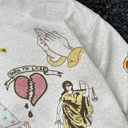 Graffiti Print Distressed Pullover Hoodie