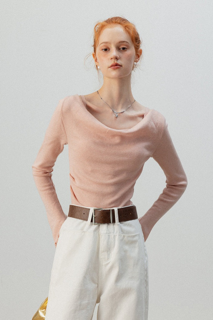 Layered Cowl Neck Knit Top