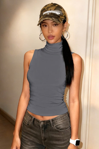 Sleeveless Mock Neck Backless Cami Top