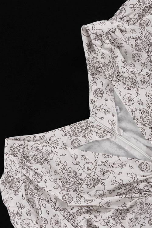 V Neck Long Sleeve High Waist A Line Floral Dress