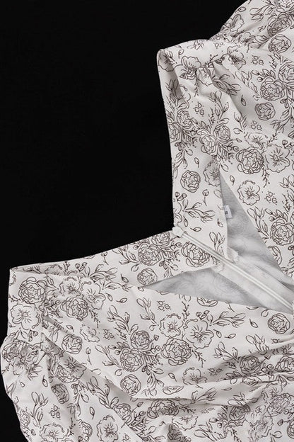 V Neck Long Sleeve High Waist A Line Floral Dress