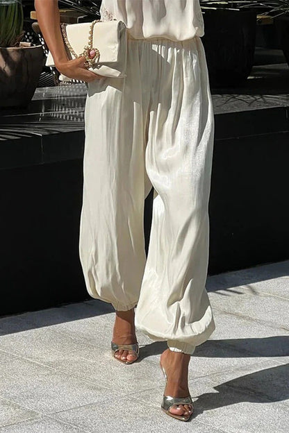 Aurelia Metallic Satin Jogger Pants