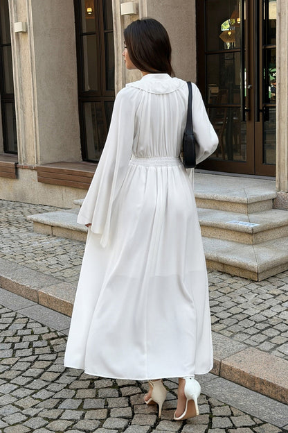 High Waist V Neck Long Sleeve Elegant Maxi Dress