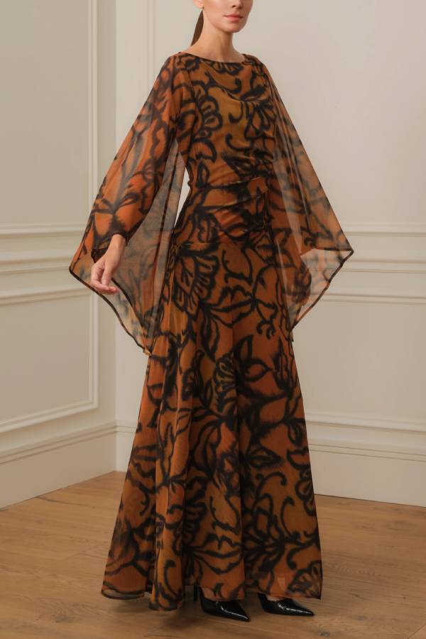 LONG PRINTED DRESS WITH WIDE SLEEVES