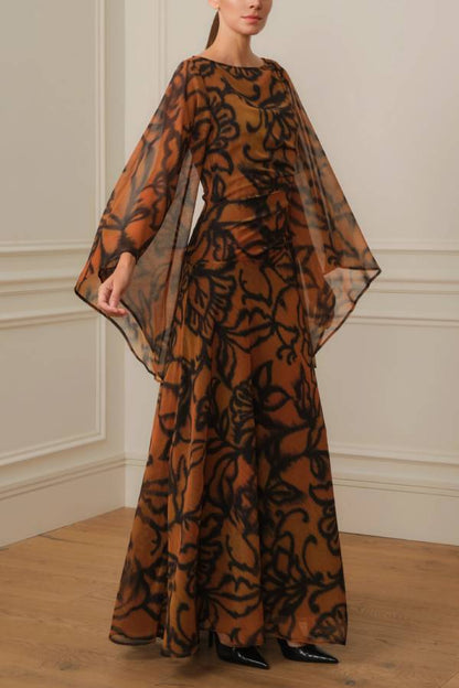 LONG PRINTED DRESS WITH WIDE SLEEVES