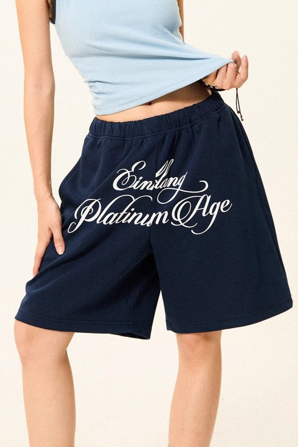 Letter Print Loose Fit Casual Shorts