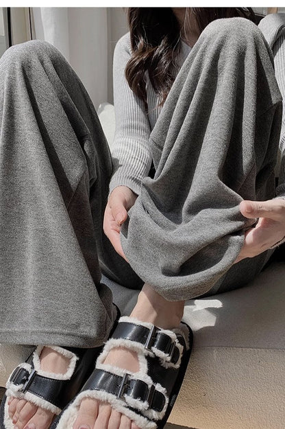 Plush Deep Gray Oversized Knit Pants